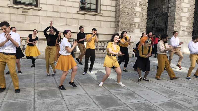 A dance acts performing at the London Landmarks Half Marathon 2019