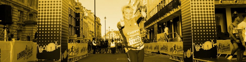 Cheryl Baker at the London Landmarks Half Marathon start line