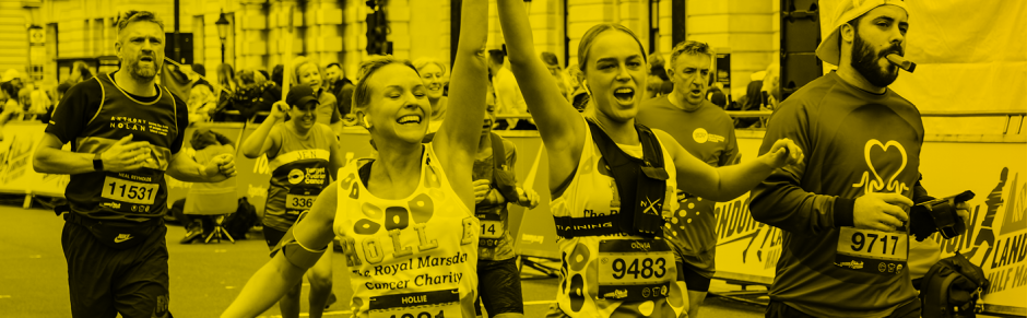 2 runnners crossing LLHM finish line