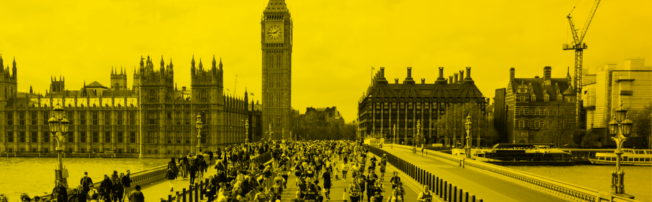 London Landmarks Half Marathon runners passing Big Ben